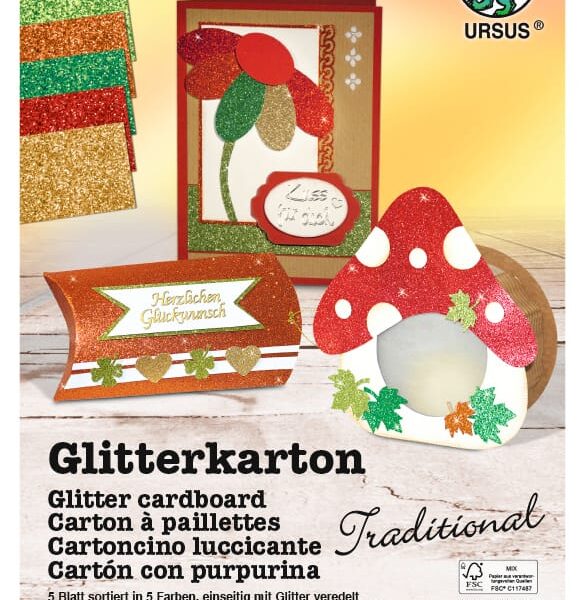 URSUS Fotokarton Traditional A4 62114699F 330g, glitzer, ass. 5 Blatt