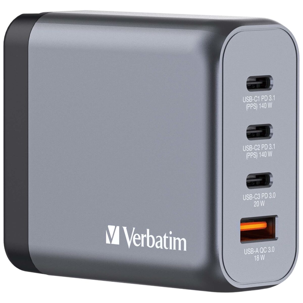 VERBATIM Charger 140W GaN grey 32203 3xUSB-C 1xUSB-A +Adapter UK/US – Hochwertig & günstig bei ShopDeca
