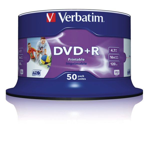 VERBATIM DVD+R Spindle 4.7GB 43512 1-16x print wide 50 Pcs