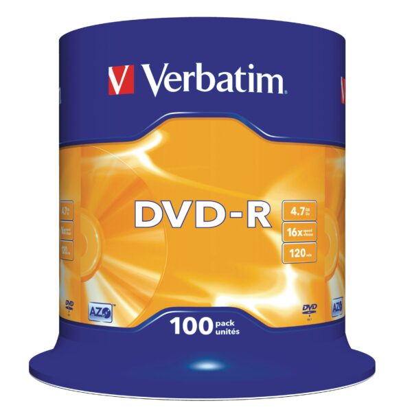 VERBATIM DVD-R Spindle 4.7GB 43549 1-16x 100 Pcs