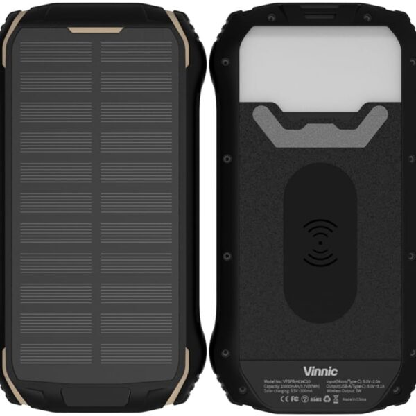 VINNIC Solar Powerbank 10'000 mAh VPSPB-HLWC10 w/LED Panel,Wireless Charg.