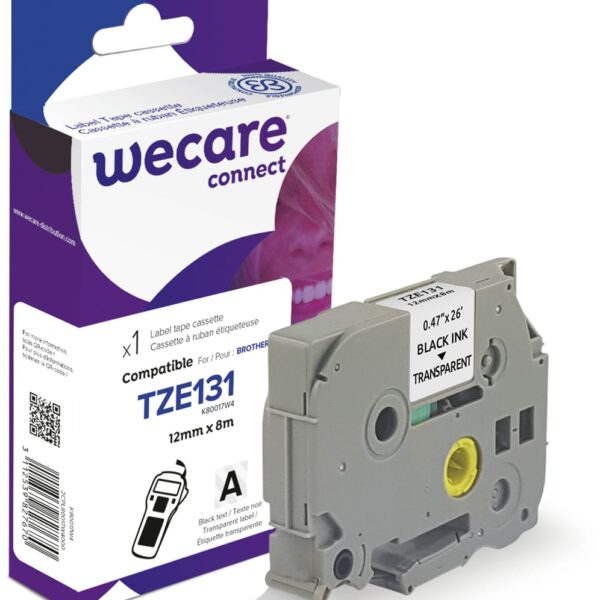WECARE Band, laminiert schwarz/klar TZe-131WE ersetzt Ptouch Tze-131 12mm