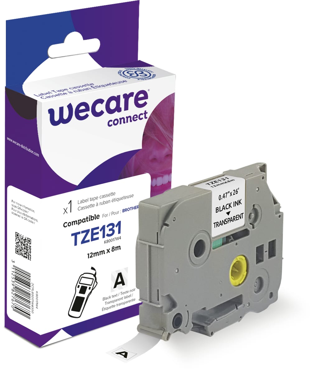 WECARE-TZe-131WE-3112539827670 WECARE Band, laminiert schwarz/klar TZe-131WE ersetzt Ptouch Tze-131 12mm – Hochwertig & günstig bei ShopDeca