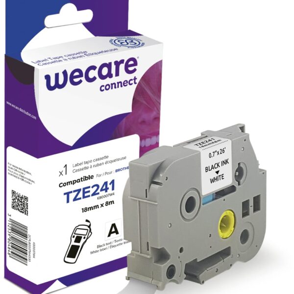 WECARE Band, laminiert schwarz/weiss TZe-241WE ersetzt Ptouch TZe-241 18mm