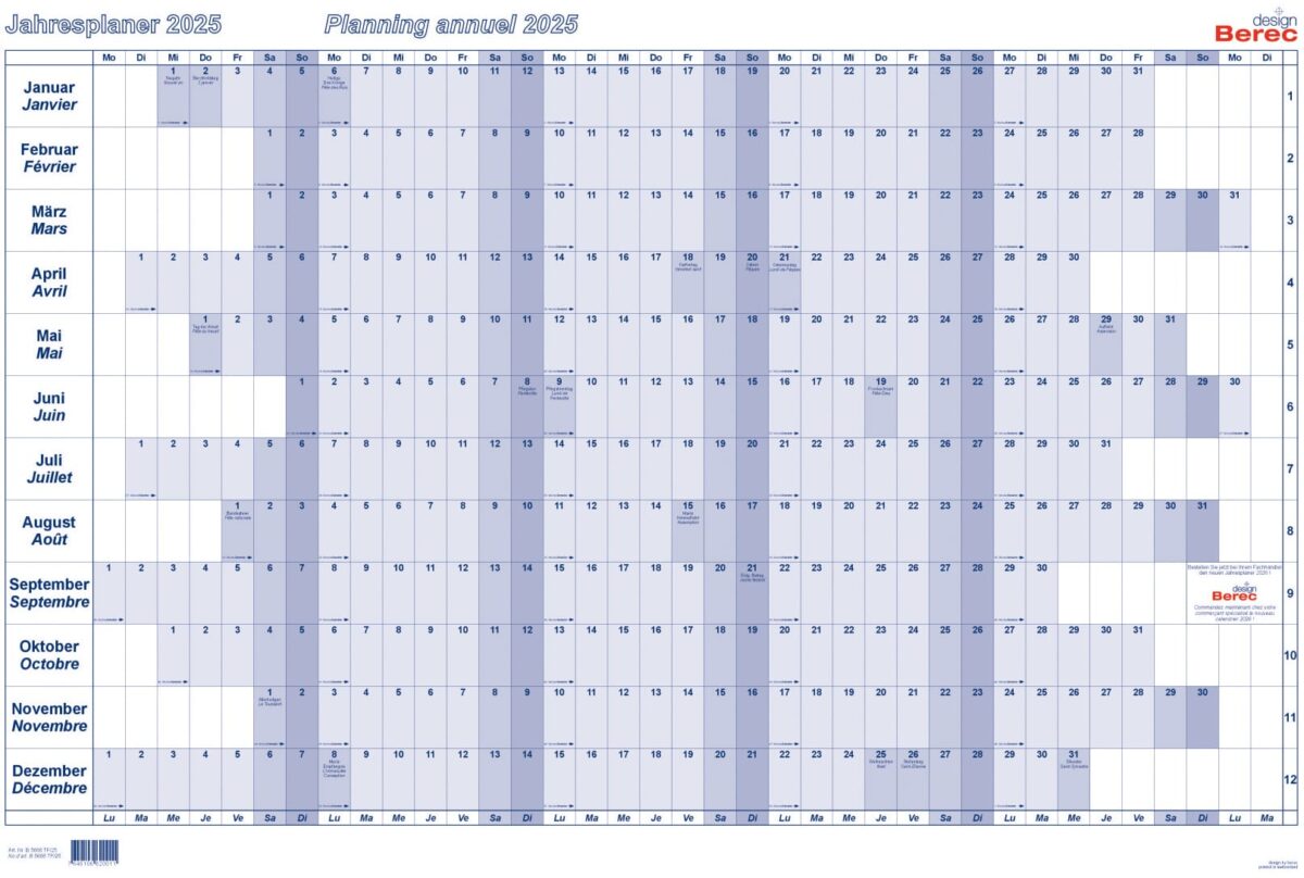 BEREC Jahresplaner quer 2026 B 5666 TF/26 1J/1S blau plastifiz. 60x90cm – Hochwertig & günstig bei ShopDeca