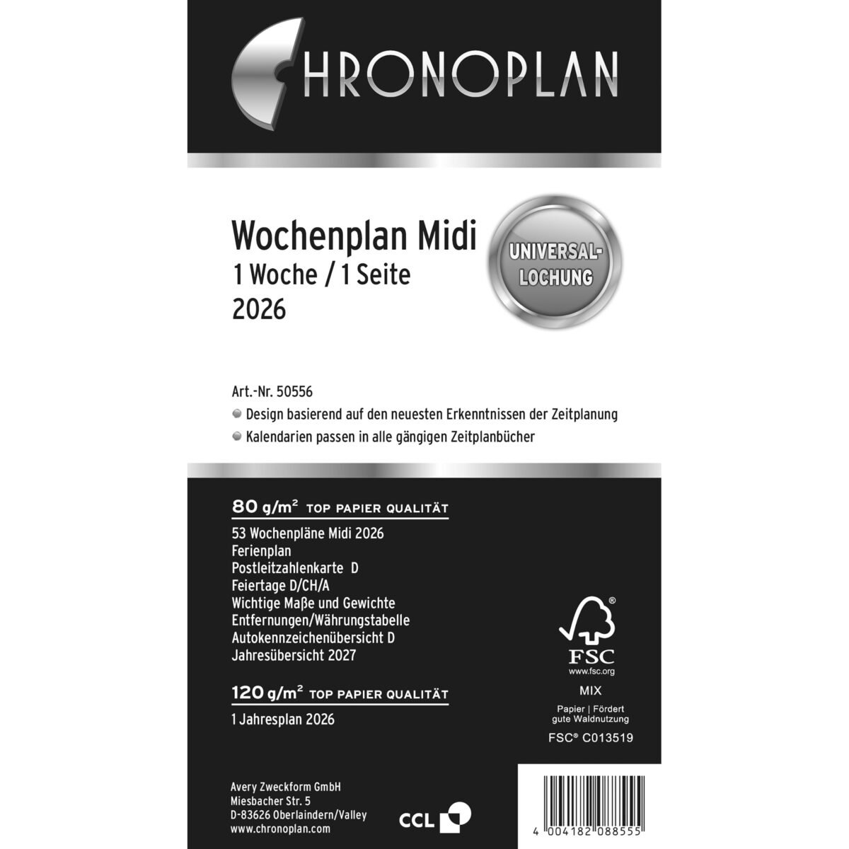 CHRONOPLAN Ersatz Wochenplan 2026 50556Z.26 1W/1S in Zeilen Midi – Hochwertig & günstig bei ShopDeca