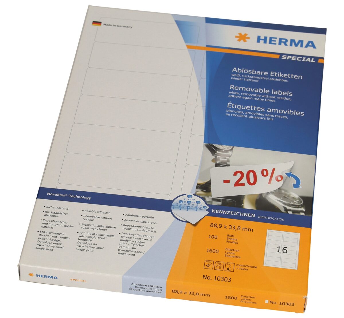HERMA Etiketten 88.9x 33.8mm 10303 weiss 1600 Stück, 100 Blatt – Hochwertig & günstig bei ShopDeca