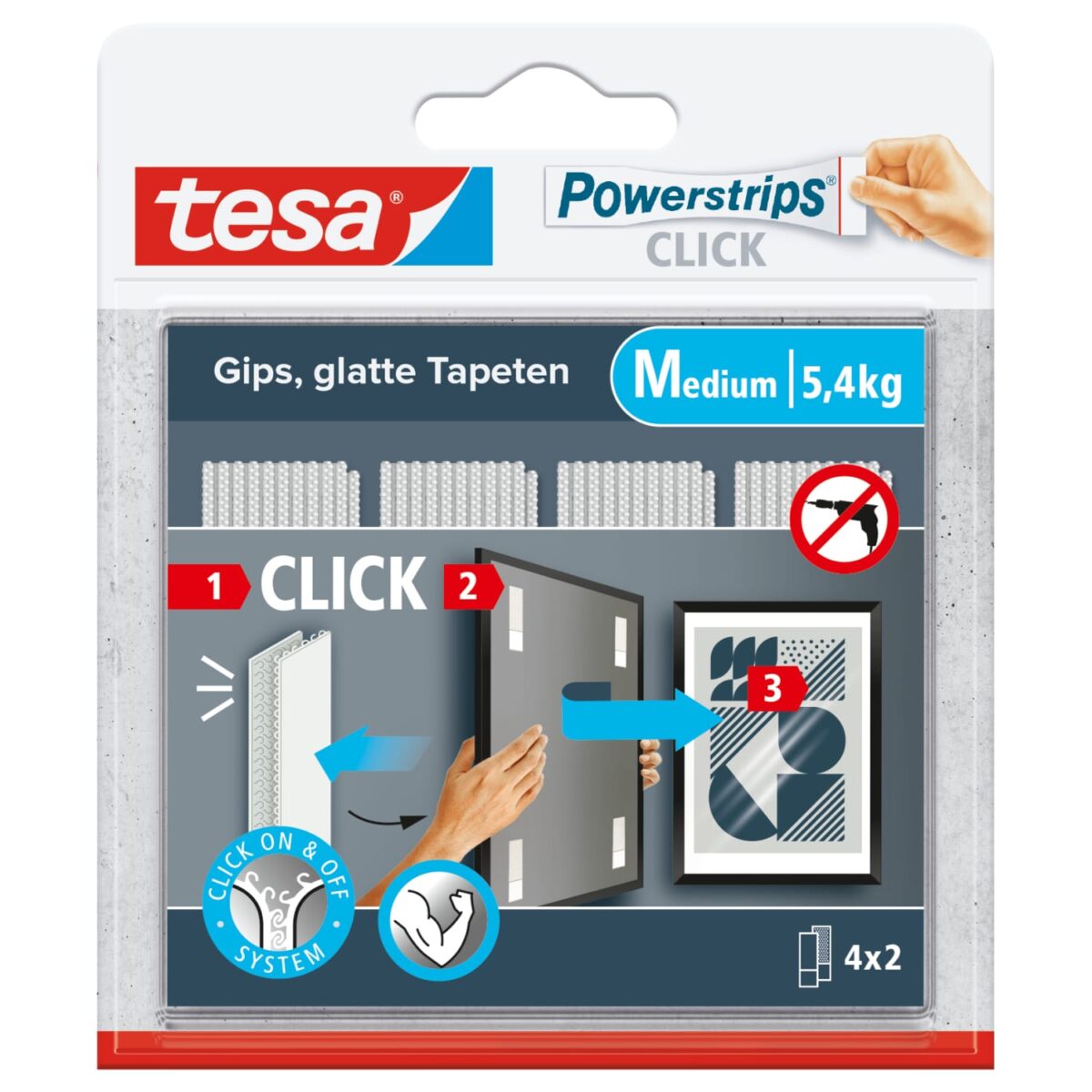 TESA Powerstrips 4x2 Streifen 77721-00000 Click Medium, Klettband – Hochwertig & günstig bei ShopDeca