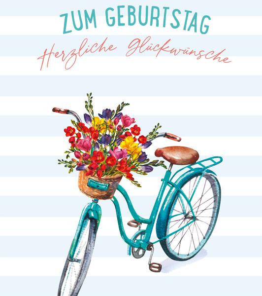 ABC Geburtstagskarte B6 51012 Fahrrad Blumen im Korb