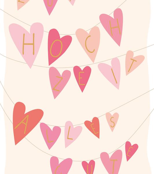 ABC Hochzeitskarte B6 51656 Wäscheleine mit Herzen