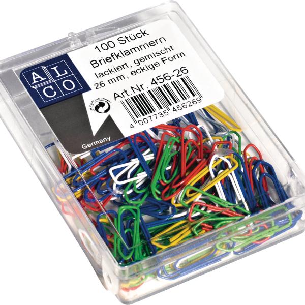 ALCO Büroklammern 26mm 458-26 eckig, farbig ass. 500 Stück