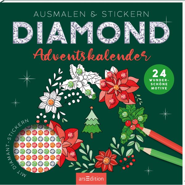 ARS EDITION Adventskalender 21x21cm 13622 Diamond, ausmalen u. Stickern