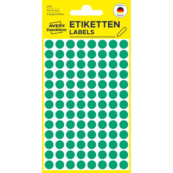 AVERY ZWECKFORM Markierungspunkte 8mm 3012 grün 416 Stück