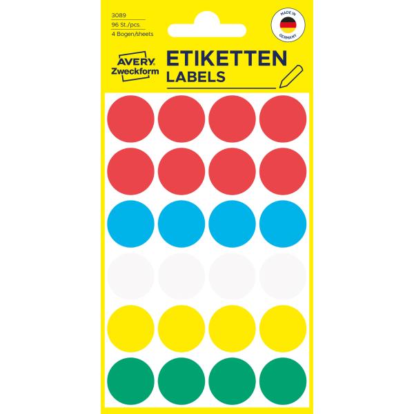 AVERY ZWECKFORM Markierungspunkte 18mm 3089 ass. 96 Stück