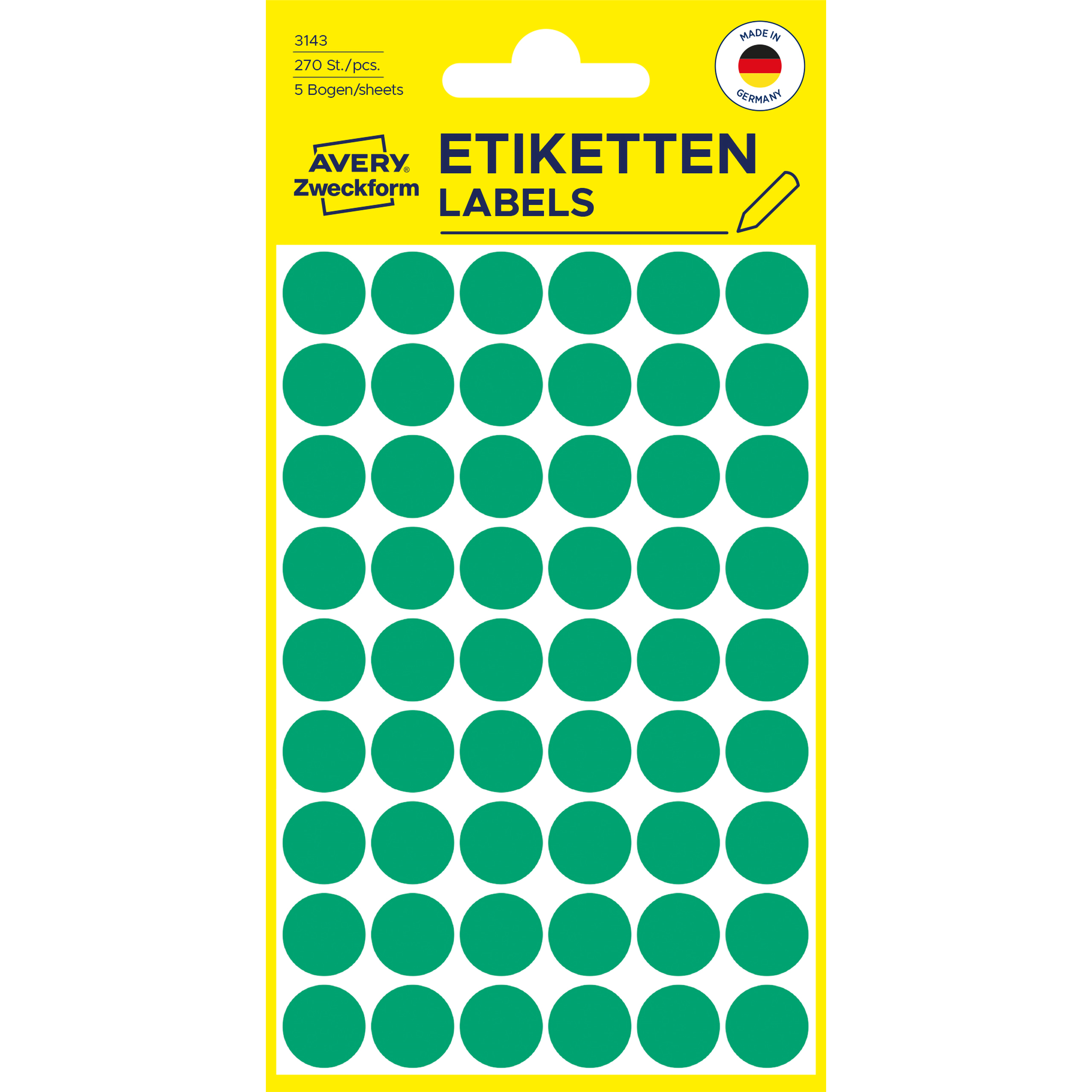 AVERY-ZWECKFORM-3143-4004182031438 AVERY ZWECKFORM Markierungspunkte 12mm 3143 grün 270 Stück – Hochwertig & günstig bei ShopDeca