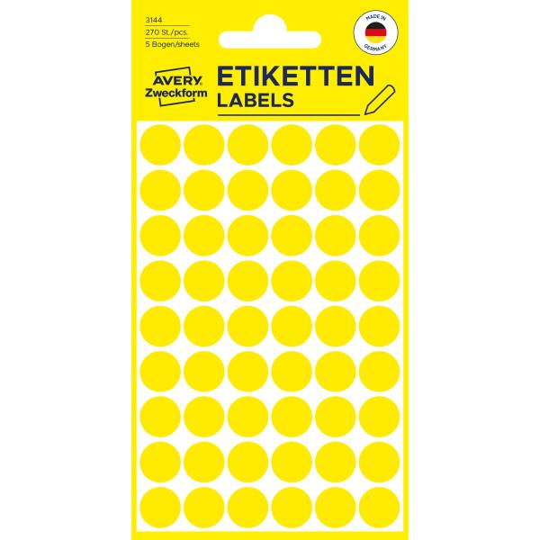AVERY ZWECKFORM Markierungspunkte 12mm 3144 gelb 270 Stück