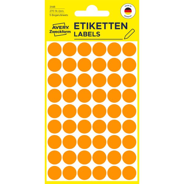 AVERY ZWECKFORM Markierungspunkte 12mm 3148 orange 270 Stück