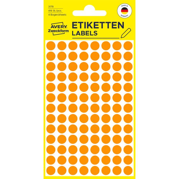 AVERY ZWECKFORM Markierungspunkte 8mm 3178 orange 416 Stück