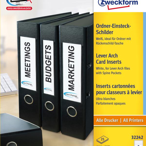 AVERY ZWECKFORM Rückenschild Ordner 28x143mm 32242 weiss 225 Stück/25 Blatt
