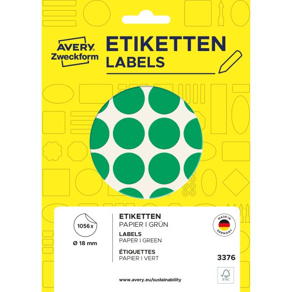 AVERY ZWECKFORM Markierungspunkte 18mm 3376 grün 1056 Stück