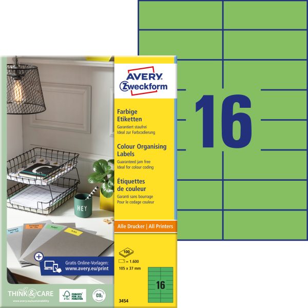 AVERY ZWECKFORM Etiketten 105×37mm 3454 grün 1600 Stück
