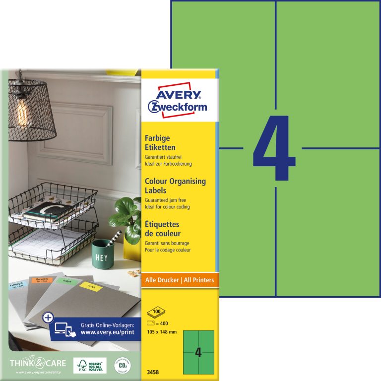 AVERY ZWECKFORM Etiketten 105x148mm 3458 Universal, grün 100Bl.4St.