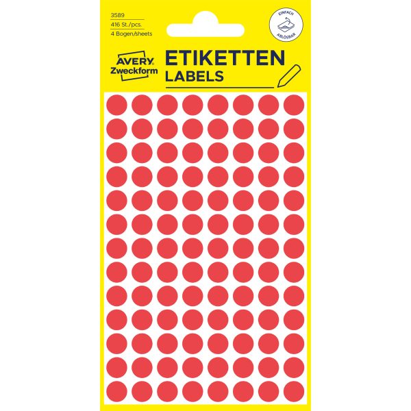 AVERY ZWECKFORM Markierungspunkte 8mm 3589 Rot, ablösbar 4 Blatt