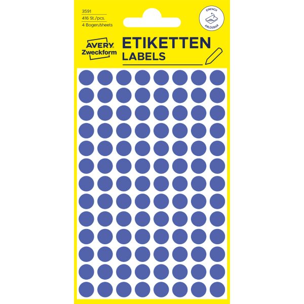 AVERY ZWECKFORM Markierungspunkte 8mm 3591 Blau, ablösbar 4 Blatt