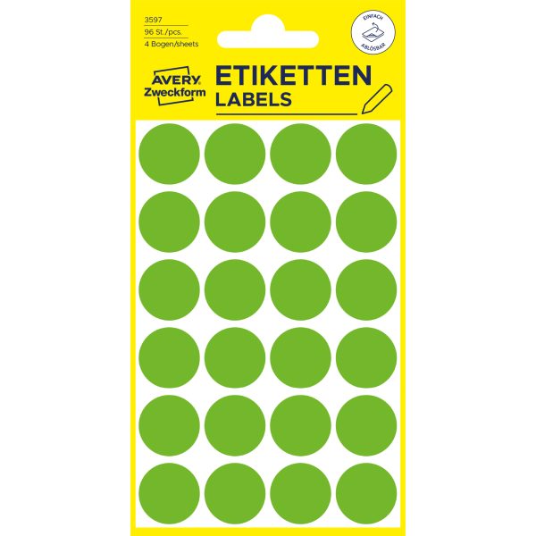 AVERY ZWECKFORM Markierungspunkte 18mm 3597 Grün, ablösbar 4 Blatt