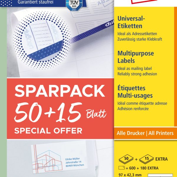 AVERY ZWECKFORM Universal-Etiketten 97x423mm 4781-65 weiss 50+15 Blatt