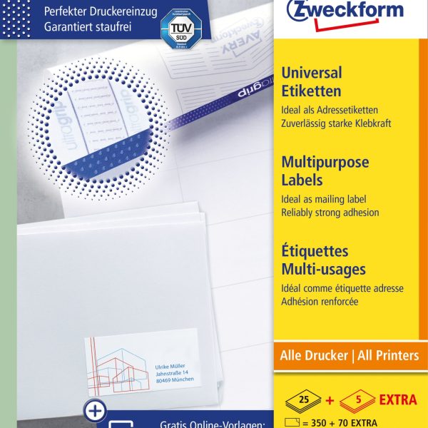 AVERY ZWECKFORM Universal-Etiketten 105x423mm 6136 weiss 30 Blatt