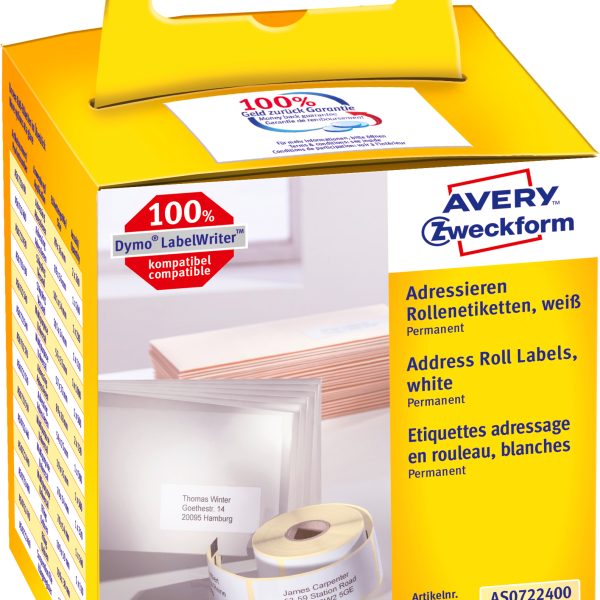 AVERY ZWECKFORM Adress-Etiketten 89x36mm AS0722400 weiss, Rolle 2x260 Stück