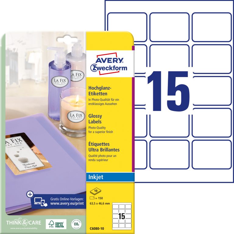 AVERY ZWECKFORM Etiketten 63,5x46,6mm C6080-10 weiss, grossy 150 Stück