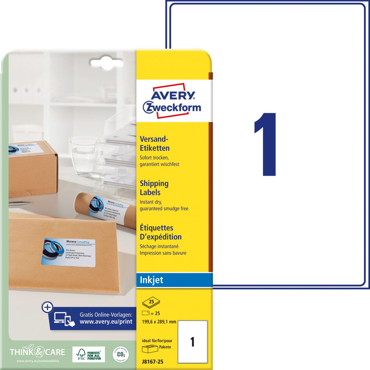 AVERY ZWECKFORM Adressetiketten 199,6x289,1mm J8167-25 weiss 25 Stück – Hochwertig & günstig bei ShopDeca