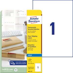 AVERY ZWECKFORM Etiketten 210x297mm J8567-25 transparent 25 Stück