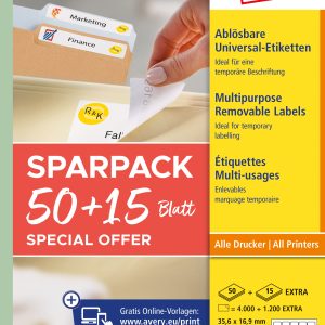 AVERY ZWECKFORM Universal-Etiketten 356x169mm L4732REV-65 weiss 50+15 Blatt