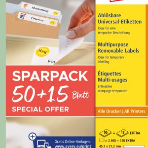 AVERY ZWECKFORM Universal-Etiketten 457x212mm L4736REV-65 weiss 50+15 Blatt