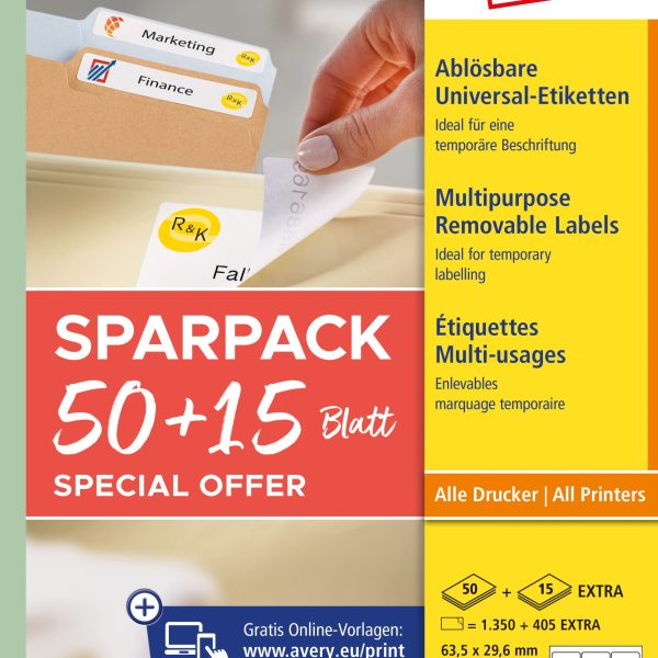 AVERY ZWECKFORM Universal-Etiketten 635x296mm L4737REV-65 weiss 50+15 Blatt