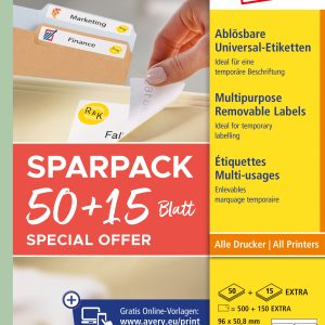 AVERY ZWECKFORM Universal-Etiketten 96x508mm L4744REV-65 weiss 50+15 Blatt