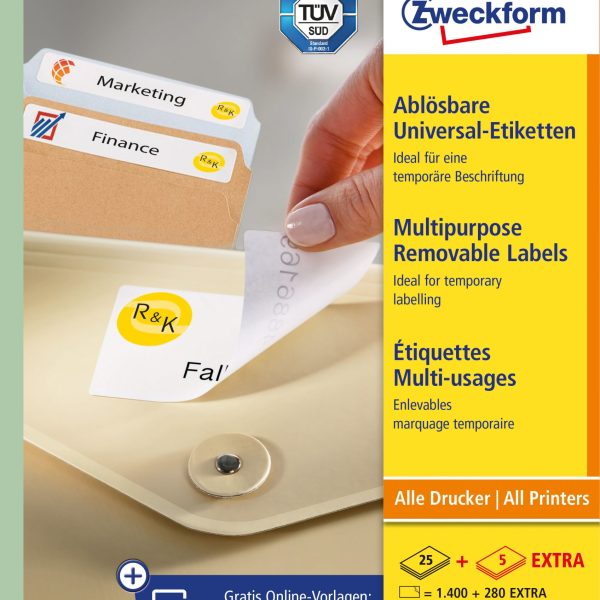 AVERY ZWECKFORM Universal-Etiketten 525x212mm L6027REV-25 weiss 30 Blatt
