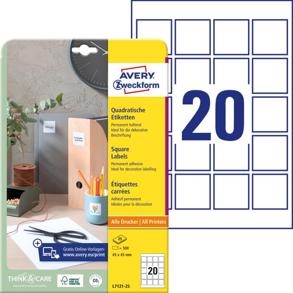 AVERY ZWECKFORM Etiketten QR Code 45x45mm L7121-25 500 Stück