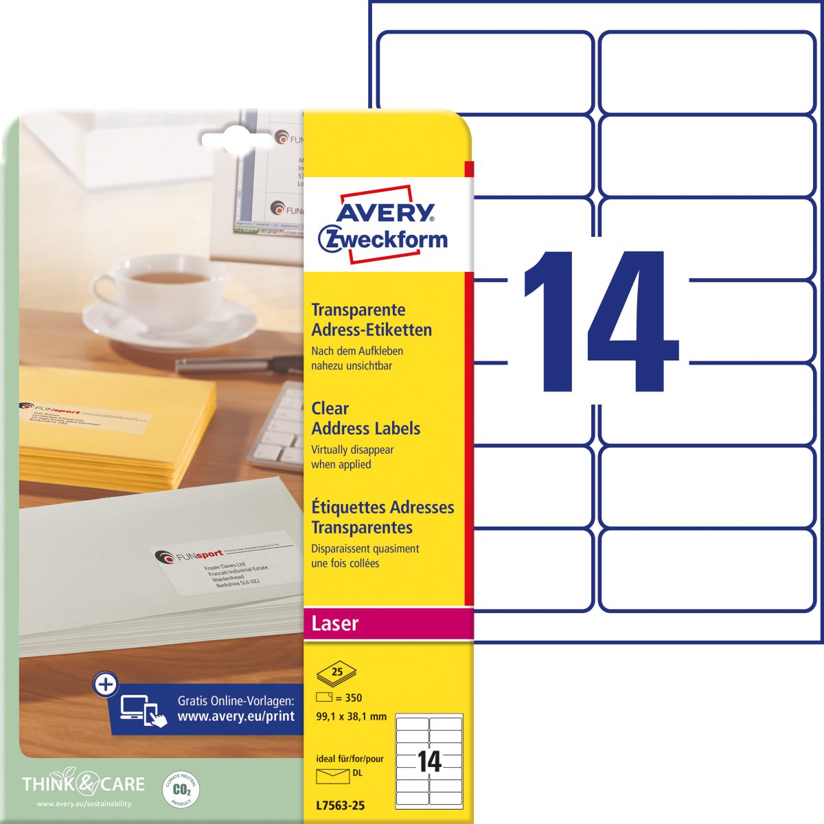 AVERY-ZWECKFORM-L7563-25-4004182236505 AVERY ZWECKFORM Adressetiketten 99,1x38,1mm L7563-25 transparent 350 Stück – Hochwertig & günstig bei ShopDeca