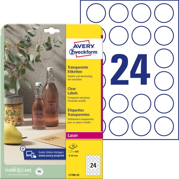 AVERY ZWECKFORM Etiketten A4 L7780-25 transparent 600 Stück