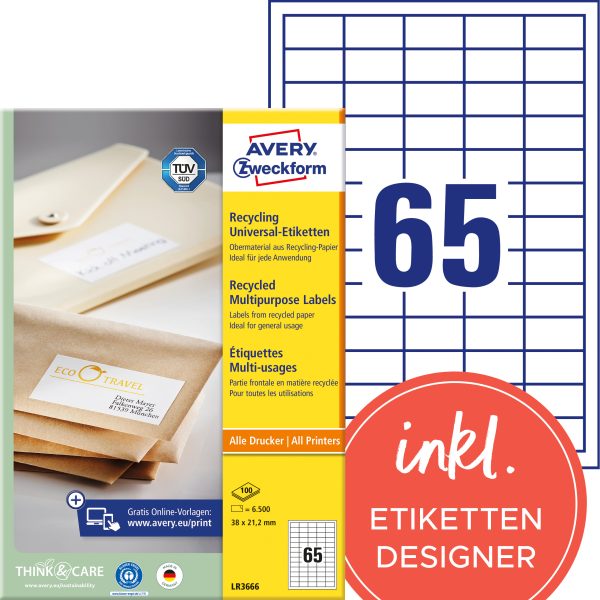 AVERY ZWECKFORM Etiketten 38x21,2mm LR3666 recycling 6500 Stück