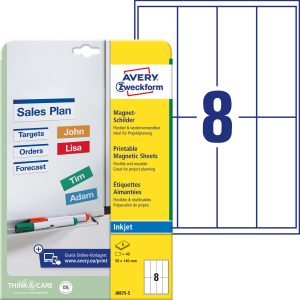 AVERY ZWECKFORM Magnet-Schilder 50x140mm OJ8875-5 weiss 40 Stück/5 Blatt