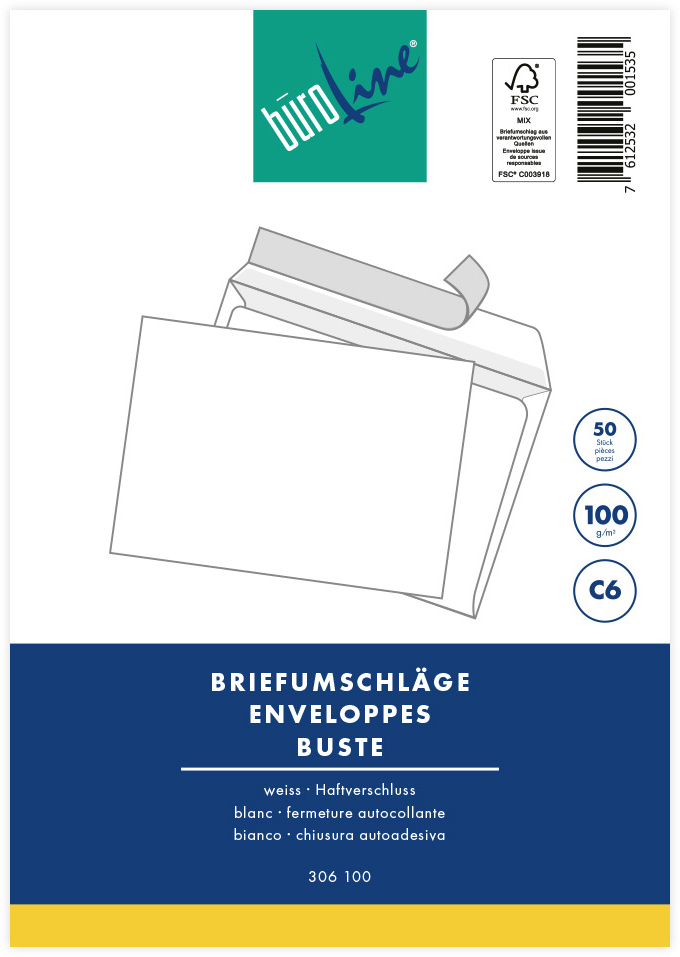 BUEROLINE-104585-7612532001535 BÜROLINE Couvert o/Fenster C6 104585 100g, weiss 50 Stück – Hochwertig & günstig bei ShopDeca