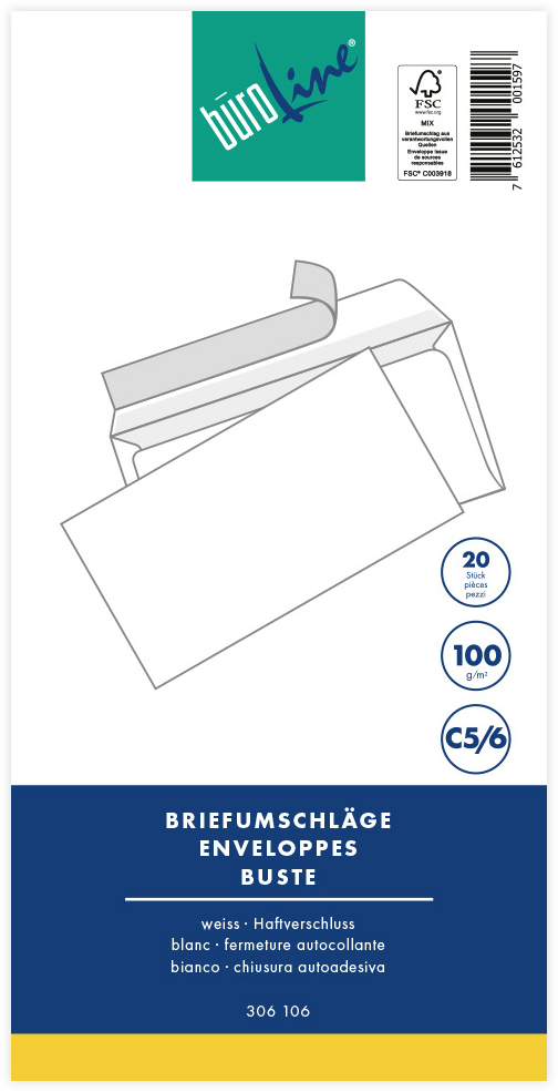 BUEROLINE-104587-7612532001559 BÜROLINE Couvert o/Fenster C5/6 104587 100g, weiss 20 Stück – Hochwertig & günstig bei ShopDeca