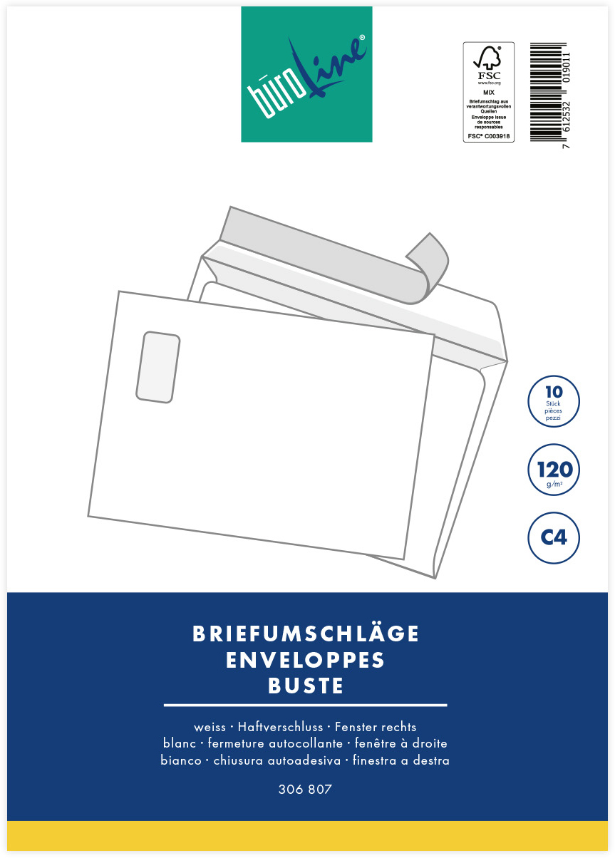 BUEROLINE-105929-7612532019011 BÜROLINE Couvert m/Fenster rechts C4 105929 120g, weiss 10 Stück – Hochwertig & günstig bei ShopDeca