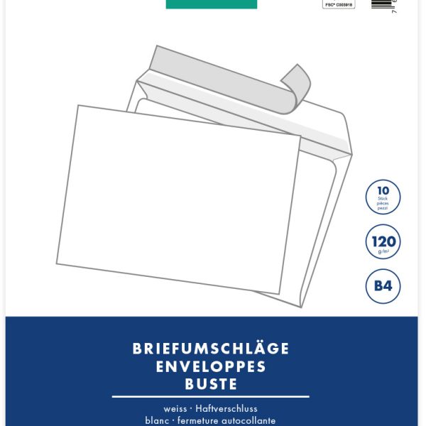 BÜROLINE Couvert o/Fenster B4 111944 120g, weiss 10 Stück