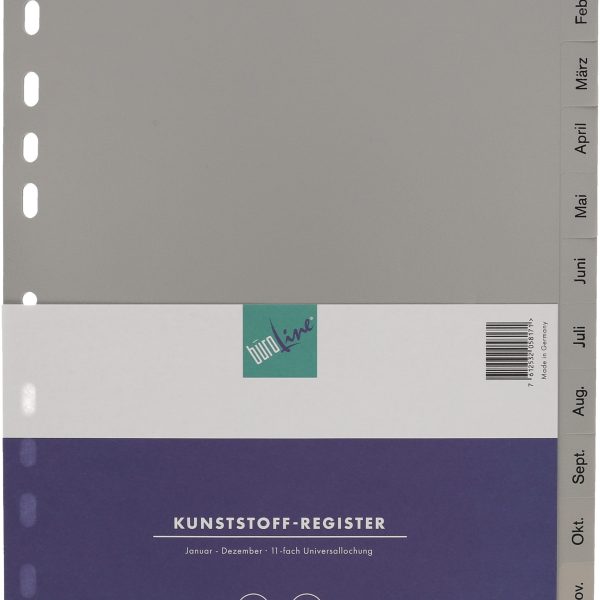 BÜROLINE Register PP A4 40949 grau Jan-Dez DE